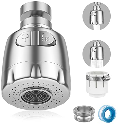 Vinabo Aireador para grifo, 360 °, giratorio, fregadero, de ahorro hídrico, con filtro regulador de cabezal y boquilla para cocina baño, 2 modos, Plata