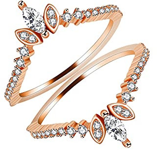 Uloveido Lot de 2 bagues en argent sterling 925 avec zircone cubique taille marquise WR133, L1/2(51.9mm), Cristal, Zircone cubique