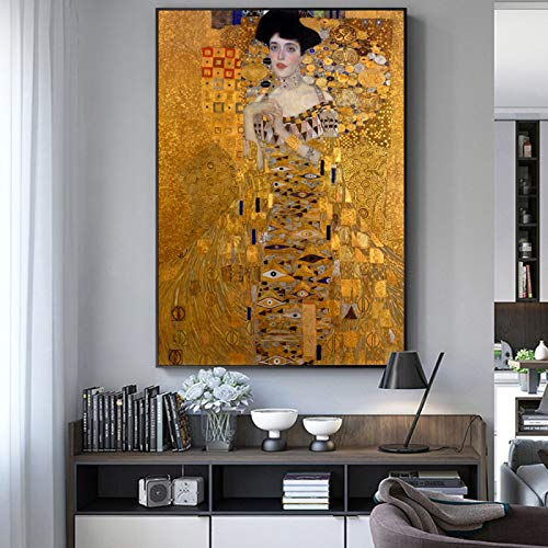 XIANGPEIFBH Gustav Klimt berühmte Gemälde Frau in Gold, Reproduktion, Dekor, Poster und Drucke, Wohnzimmer, Heimdekoration, Wandkunst, Bild, 70 x 90 cm, ungerahmt