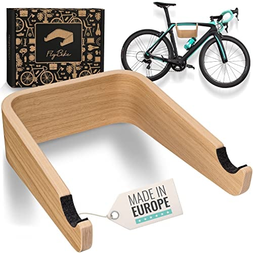 madeco Fahrrad Wandhalterung Holz - FlyBike M Eiche - Design Fahrradhalterung Wand Aufhängung für Wohnung - Rennrad, Gravel Bike, Mountainbike, Fixie, Singlespeed Fahrradhalter