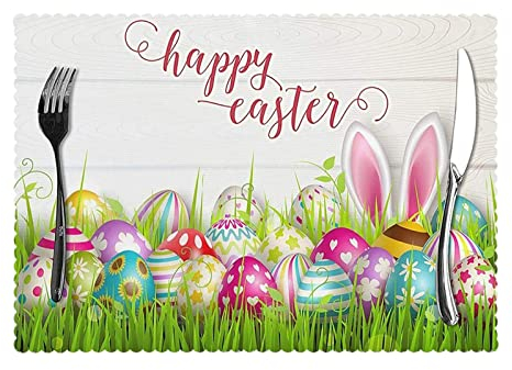 TIMIYUYU Ostern Tischsets Osterdeko Ostern Platzset Platzdeckchen Osterdekoration Ostern Häschen Ostereier Tischmatten Platzdeckchen Platzset Tischset Ostern Tischdeko Tischsets mit (H, 42 x 32 cm)