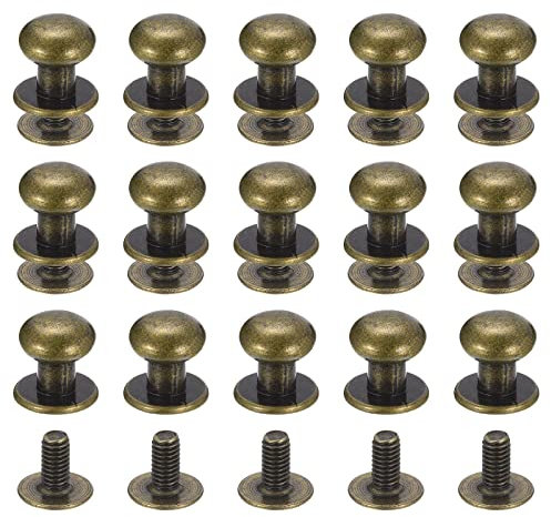 sourcing map 8mm Balle Tête Étalon Rivets Vis Dos, 15Paquet Rond Tête Bouton Mamelon Rivet pour Bricolage Cuir Artisanat Sac Main Ceinture, Bronzé