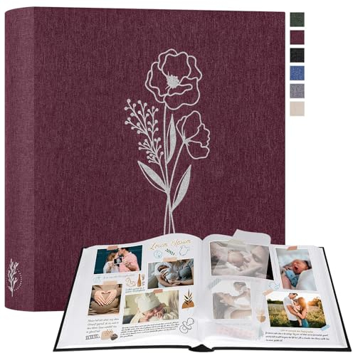 Lanpn Fotoalbum zum Selbstgestalten und Einkleben, Großes Leinen Fotobuch 100 weißen Seiten mit Pergamin Trennblätter Fasst 9x13cm 10x15cm 13x18cm Fotos (Lila, 30x33,5 cm)