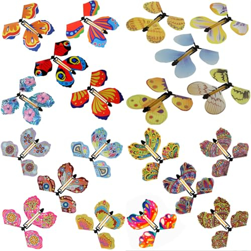 MUNSKT 16 Pieces Magic Flying Butterfly, Rubber Band Powered Butterfly Magic Flying Fairy Toys for Birthday Gifts, Attention Autism Bucket Toys, butterfly Surprise Gifts (Random Color)