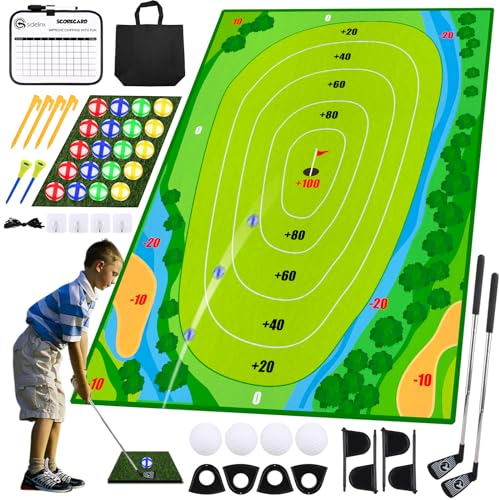 Auney Minigolf Set für Kinder - 50-Teilig Mit 4 Bunten Schlägern, 20 Bällen, 2 Schlagmatten - Indoor Outdoor Spielzeug Ab 3-10 Jahre
