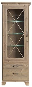 möbelando Vitrine >Nepal< in Fichte Dekor und Klarglas - 75,6x209,2x45cm (BxHxT)
