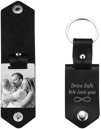 MMXX Porte-clés en Cuir Personnalisé pour Homme Papa Mari Petit Ami Porte-clés Personnalisé avec Photo Texte Nom Cadeaux de Fête des Pères (A2: Noir)