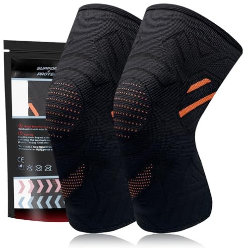 YOLONCE 2 Stück Kniebandage Set für Damen/Herren,Kompression Kniestütze für Meniskusriss,Atmungsaktive Knee Support,Kniebandage Set für Sport,orange,L