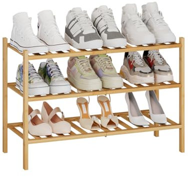 Kitsanery Bambus-schuhregal platzsparend,Schuhständer mit 3 Ebenen,Schuh Regal für Flur, Wohnzimmer, Schlafzimmer (Natürlich, 3 Ebenen(68.3B x 46.5H))