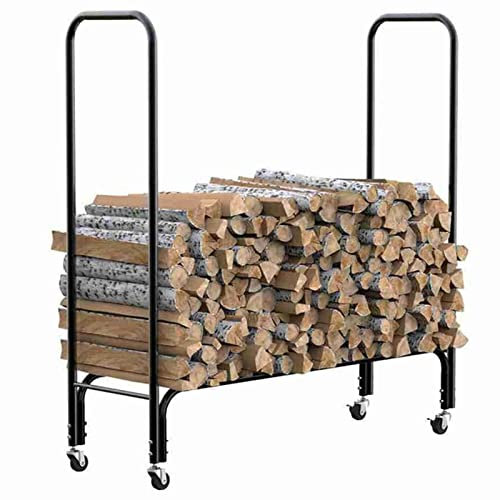 Support roulant pour bois de chauffage extérieur de 1,2 m, support de rangement pour bûches en métal robuste pour terrasse, porche, bois de chauffage, organisateur pour bois de chauffage