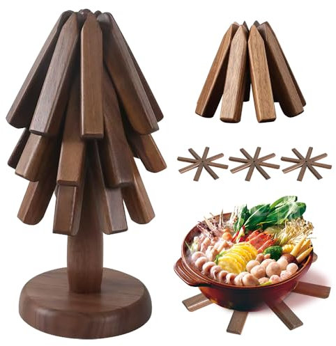 HOVCEH Trivet Wood Tree Coaster, 3 Pcs Tree Shape Trivet Set, Wooden Trivets for Hot Dishes, Wooden Christmas Tree Trivets, Wood Tree Shaped Table Mat for Home Table Decoration, Festival Gift