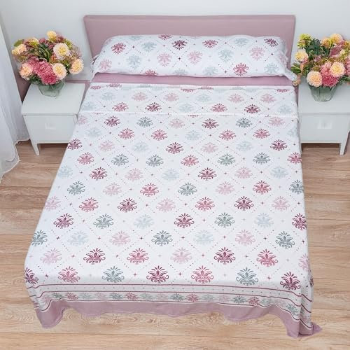 Etrexonline Juego de Sábanas 3 Piezas Coralina Térmica para Invierno - Incluye Sábana Bajera Ajustable, Encimera y Funda de Almohada - Tacto Suave y Cálido - Rosa Floral, Cama 135cm