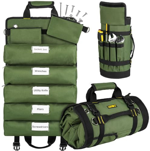 Tool Roll Bag,Roll Up Tool Bag Organizer,13 Pockets Large Tool Roll Storage Pouch,Heavy Duty Portable Tool Storage Carrier Bag for Men,Mechanic,Electrician & Hobbyist,Green