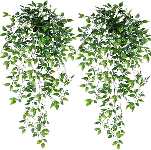 2 Pcs Hanging Plant, Fake Trailing Plant, Artificial Plants Indoor, Fake Ferns Faux Persian for Indoor & Outdoor, Realistic Faux Vine Greenery for Room, Garden, Balcony, Farmhouse (75cm,Not Pot)