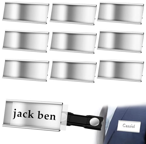 Professionell Magnet Namensschild,10st Namensschilder,72 * 31mm | MagnetNamensschilder Magnet,Aluminium Namensschilder mit Starkem Doppelmagnet,Namensschildhalter mit Papierschlitz