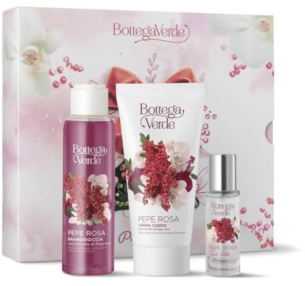 Bottega Verde - Cofanetto Regalo Pepe Rosa con Bagnodoccia 100 ml, Crema Corpo 100 ml e Eau de Toilette 10 ml, Fragranza Pepe Rosa e Vaniglia, Idea Regalo