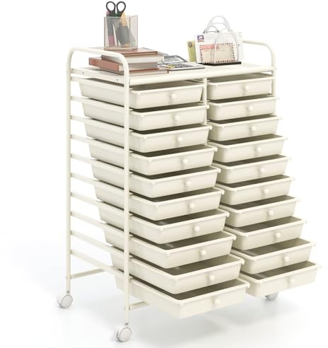 GIANTEX Rollwagen mit 20 Schubladen stapelbar, Schubladenwagen Badrollwagen Küchenwagen mit feststellbaren Rollen, Aufbewahrungswagen Haushaltswagen für Küche Bad Büro 64x39x88 cm (Weiß)