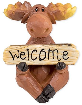 Slifka Sales Co. Elch mit Willkommens-/Go Away Schild 8,9 x 8,9 x 10,2 cm, Kunstharz