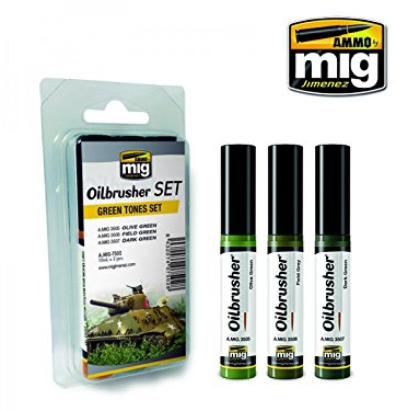 Ammo MIG-7502 Green Tones Oilbrushers Set, Mehrfarbig