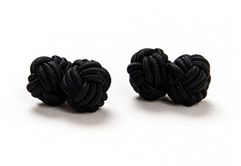 1 Paar Manschettenknöpfe Seidenknoten Knoten Knötchen schwarz einfarbig hochwertig Stoffknoten Cufflinks Gentleman Umschlagmanschette Manschette dehnbar London Style