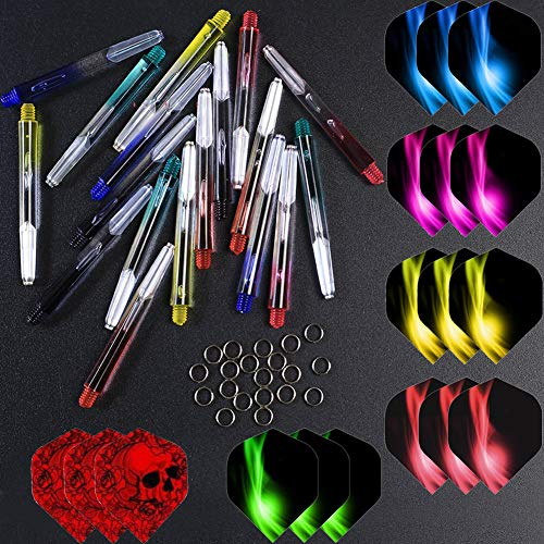 ToBeIT Dart Shafts + Dart Flights + Shafts Federringe-Dartzubehör Nylon Darts shafts 6 Sets,Dart Flight 6 Sets und Darts shafts O-Ringe 20 Stücke