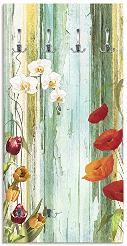 ARTLAND Wandgarderobe Garderobenpaneel Holz mit 6 Haken 60x120 cm Design Garderobe mit Motiv Shabby Chic Natur Floral Blumen Bunt T9IE