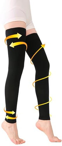 Lot de 2 bas de compression opaques pour cuisse avec support ferme 15-20 mmHg avec bande de silicone, manchons de compression sans pieds TOFLY pour traitement gonflement des varices, œdème. noir XXL