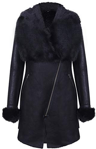 Infnity Leather Frauen Schwarz Wildleder Merino Schaffell Leder Mantel Mit Toscana Kragen XL