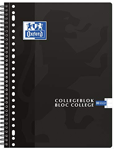 Oxford Collegeblock 5er Pack schwarz A4+ Liniert 23 Löcher 160 Seiten 90g Flexibler Kartondeckel