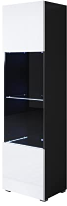 MB Muebles Bonitos | Vitrinenschrank Luke V6 | Breite 40 x Höhe 167 x Tiefe 29 cm | Glänzendes Melamin | Mit Standardfüße | Schwarz und Weiß