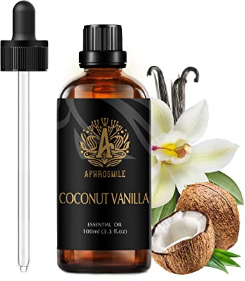 Aphrosmile Kokos Ätherisches Öl, 100 ml für Diffusor & Raumduft | 100 ml Füllmenge, Kokos Duft, Für Diffusor, Kerzenherstellung, Massage, Raumduft, Hautpflege, Täglicher Gebrauch