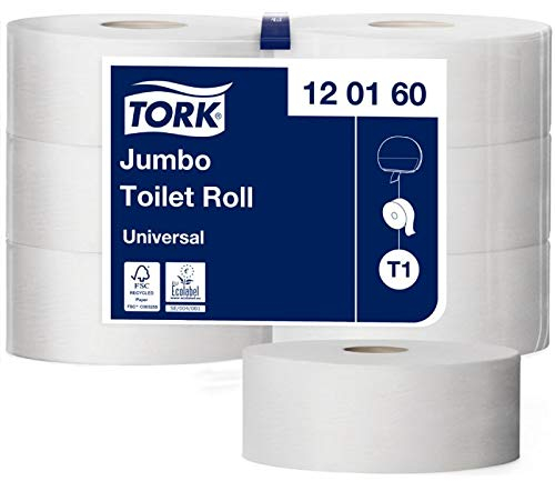 Tork 120160 Jumbo Toilettenpapier, 1-lagig, Weiß, T1 Universal