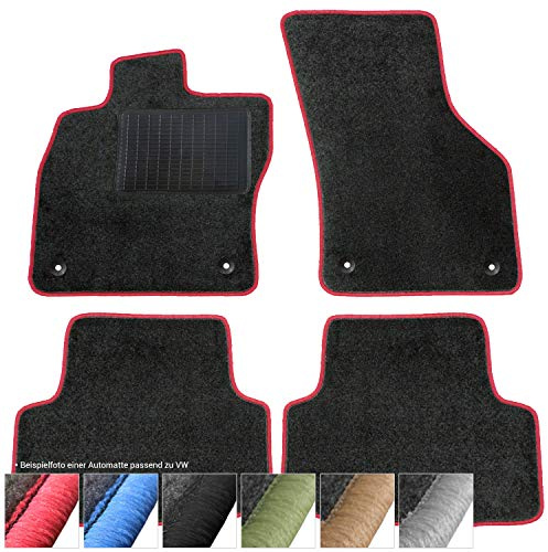 moto-MOLTICO Fußmatten Auto - Velours Autoteppiche | passend für VW Caddy II (2003-2020) - 4-teiliges Set - Schwarze Automatten mit Roten Ziernähten