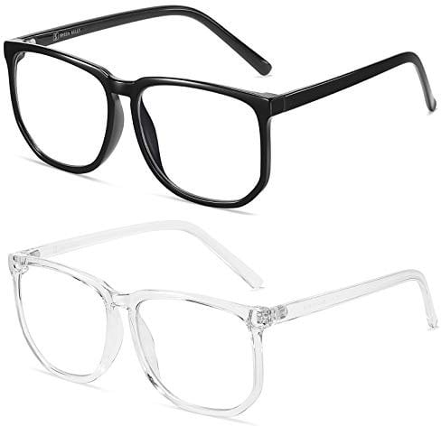 SHEEN KELLY TR90 Vintage Oversized Blue Light Blocking Glasses For Women Men Mid Big Face Square Frame Glasses Black Clear Lens
