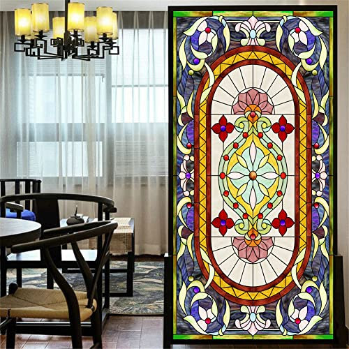 LXDWEI Película de privacidad para ventanas, estilo iglesia europea, vidrieras, sin pegamento, adherencia estática, pegatinas decorativas esmeriladas para ventana, 50 x 100 cm