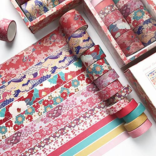 Washi Tape 12 Rolls Washi Tape Set Decorative Washi Tape Cute Gold Foil Flower Decorative Masking Tape for DIY Art & Crafts 3 m (HFYR)
