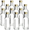 gouveo 12er Set Glasflasche 100 ml Maraska mit Schraubverschluss goldfarben - Kleine Flasche 0,1 l zum Befüllen - Leere Flasche eckig für Likör, Schnaps, Öl (MFE100TG)