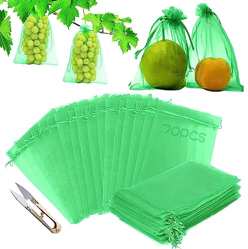 Traubenschutzbeutel,70 Stück Obst Schutzbeutel mit Zugband 20x30CM,Weintrauben Schutzbeutel Zum Schutz vor Wespenfrass,Kirschessigfliege und andere Insekten,Schützen Sie das Obst (Grün)