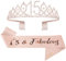 Mikccer Rose Gold 15th Birthday Sash and Tiara, Rhinestone Crown Headband for Girls' 15th Birthday Decoration Party Accessories