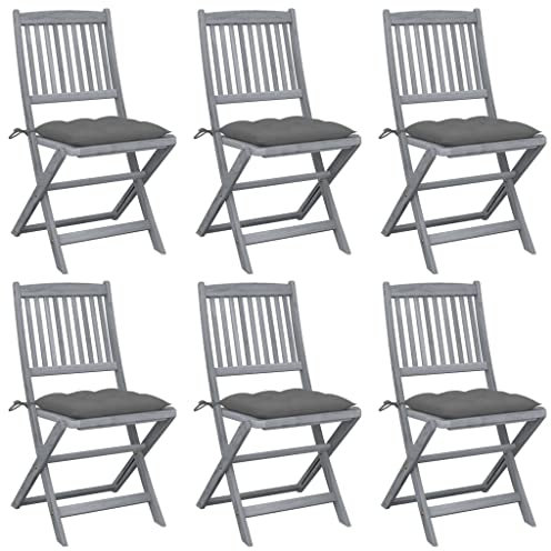 6er Set Gartenstühle Klappstühle mit Sitzkissen Gartenstühle Klappbar Massivholz Gartenstuhl Campingstuhl Balkonstuhl Bistrostuhl für Party Balkon, 48,5 x 57 x 91 cm Grau