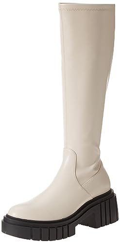 The Drop Women's Plateaustiefel Kennedy mit Stollensohle zum Hineinschlüpfen, Bone, 38.5