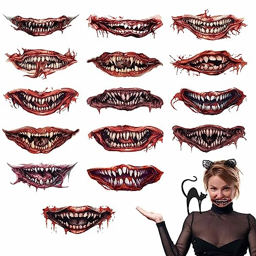 UKALOU Mundaufkleber Temporär - Prank Makeup Temporäre Lippenaufkleber | Selbstklebende Mund-Aufkleber, 15 Stück, Halloween-Cosplay-Party-Aufkleber für Streich-Requisiten für Erwachsene und Kinder