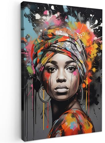 MuchoWow© Wandbilder Groß 80x120 cm XXL Wohnzimmer Wanddeko Schlafzimmer Zimmerdeko Fotowand Zimmer Deko Wand Dekoration Wall Banksy - Street Pop Art - Frau - Kopftuch - Graffiti - Schwarz