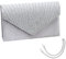 ATBUSS Eine Umschlaghandtasche mit 1 Stück 120 cm und 1 Stück 40 cm Silberkette, silberne Diamant-Umschlagtasche, satinglänzende Geldbörse, geeignet für Abschlussball, Abendessen, Party, Hochzeit