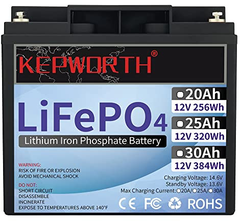 KEPWORTH Batteria al litio LiFePO4 da 12V, 20Ah, ricaricabile con ciclo minimo 4000 volte e protezione BMS per segnale, sedia a rotelle, solare, marina, camper, carrello elevatore e carrello da golf