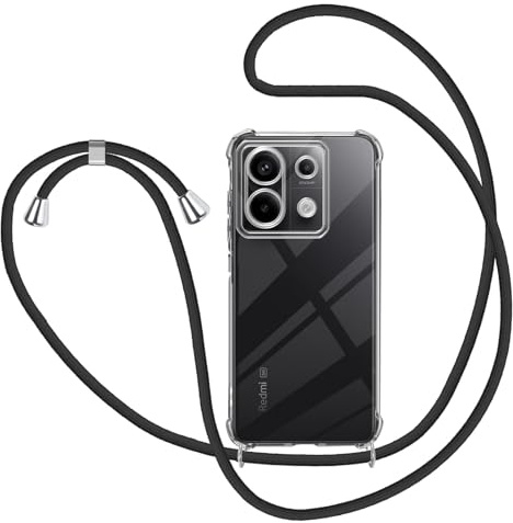 KetteTech Handykette für Xiaomi Redmi Note 13 Pro 5G/Poco X6 5G Hülle mit Band, Transparent Silikon Handyhülle mit Kette zum Umhängen Schutzhülle, Schwarz