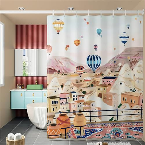 Duschvorhang 90x180cm Land Duschrollo für Badewanne Vorhang Outdoor Duschvorhänge Anti Schimmel Wasserdicht Waschbar Polyester Duschtrennwand Moderne Badezimmer Dusche mit 12 Duschvorhangringe Z201