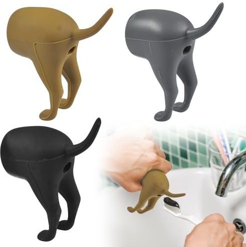 Funmo 3 Stück Zahnpasta Spender,Pooping Dog Butt-Zahnpasta-Aufsatz,Lustige Zahnpastakappen, Kreative Zahnpasta Spender Kappe,Geschenke Geschenk für Freunde und Familie(Schwarz, Grau, Braun)
