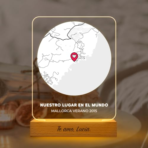 Transparent Gift Lámpara Personalizada Mapa del Amor con Ubicación y Texto. Regalos para Parejas, Novias y Novios. Regalos Originales Aniversario. Regalos Personalizados para San Valentín y Bodas.