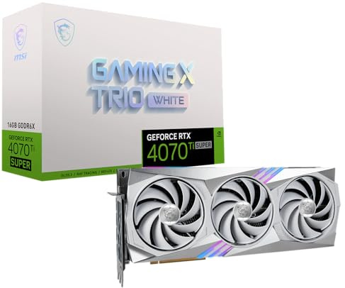 MSI Gaming RTX 4070 Ti Super 16G Gaming X Trio White Graphics Card (NVIDIA RTX 4070 Ti Super, 256-Bit, Extreme Clock: 2685 MHz, 16GB GDRR6X 21 Gbps, HDMI/DP, Ada Lovelace Architecture)